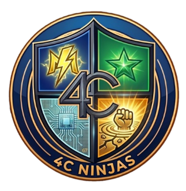 Logo der 4C Ninjas Das offizielle Symbol der 4C Ninjas mit den vier Kräften aus dem Buch Das Spiegelgeheimnis